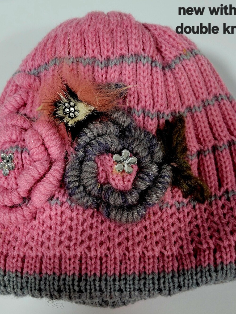 Pink & Gray Double Knitted WINTER Cap